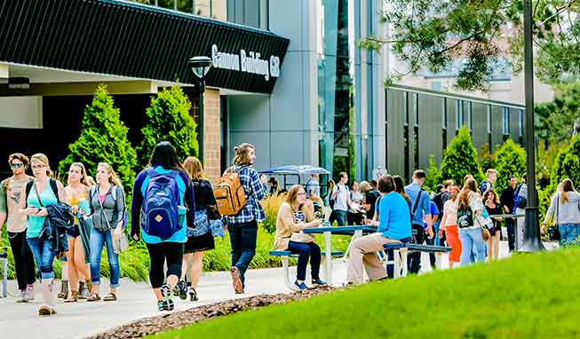 Students walking through campus