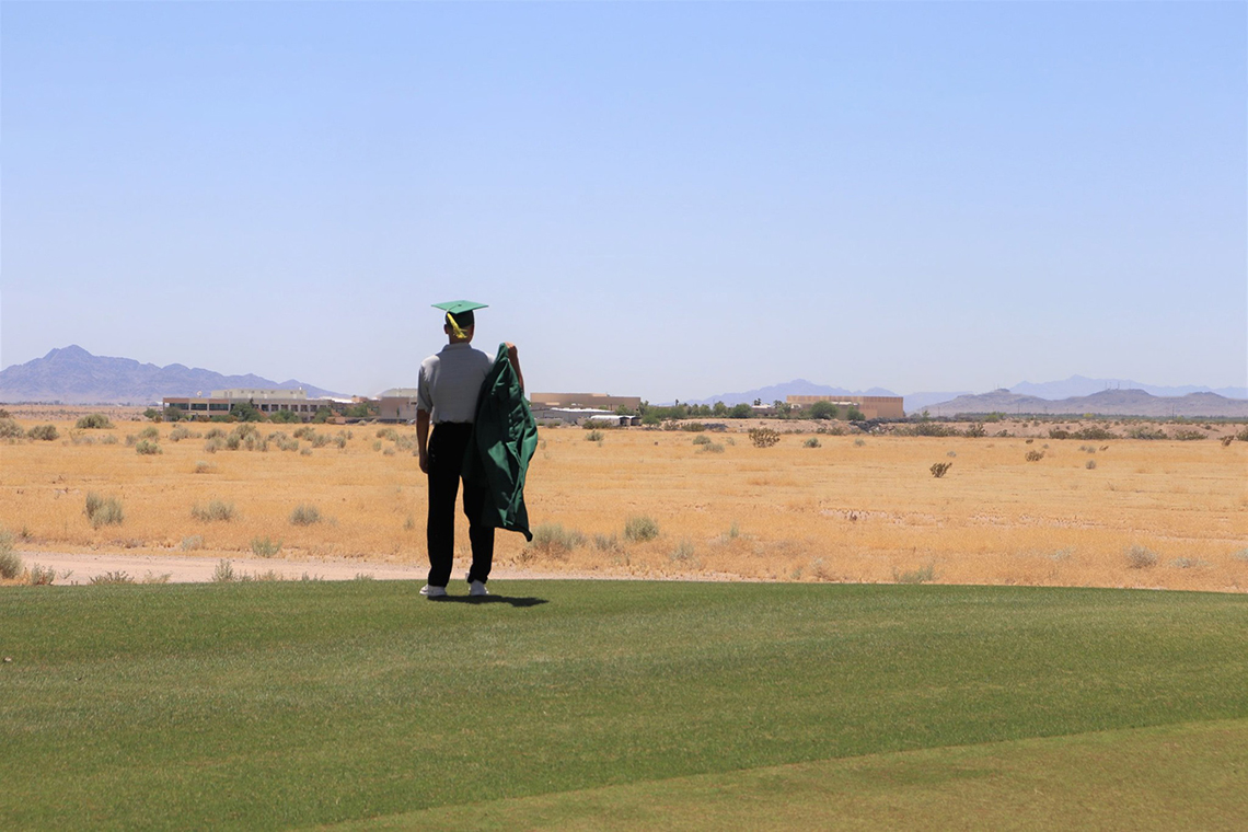 Student looking at college